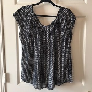 Navy blue blouse with white hearts